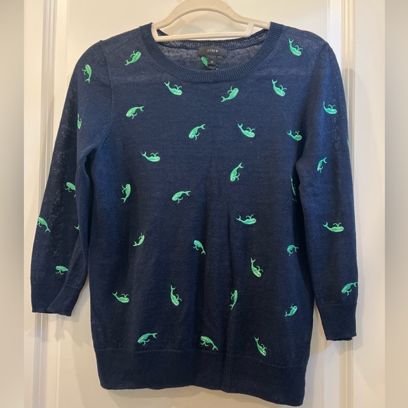 J. Crew Sweaters - J. Crew Navy Knit with Green embroidered whales xs